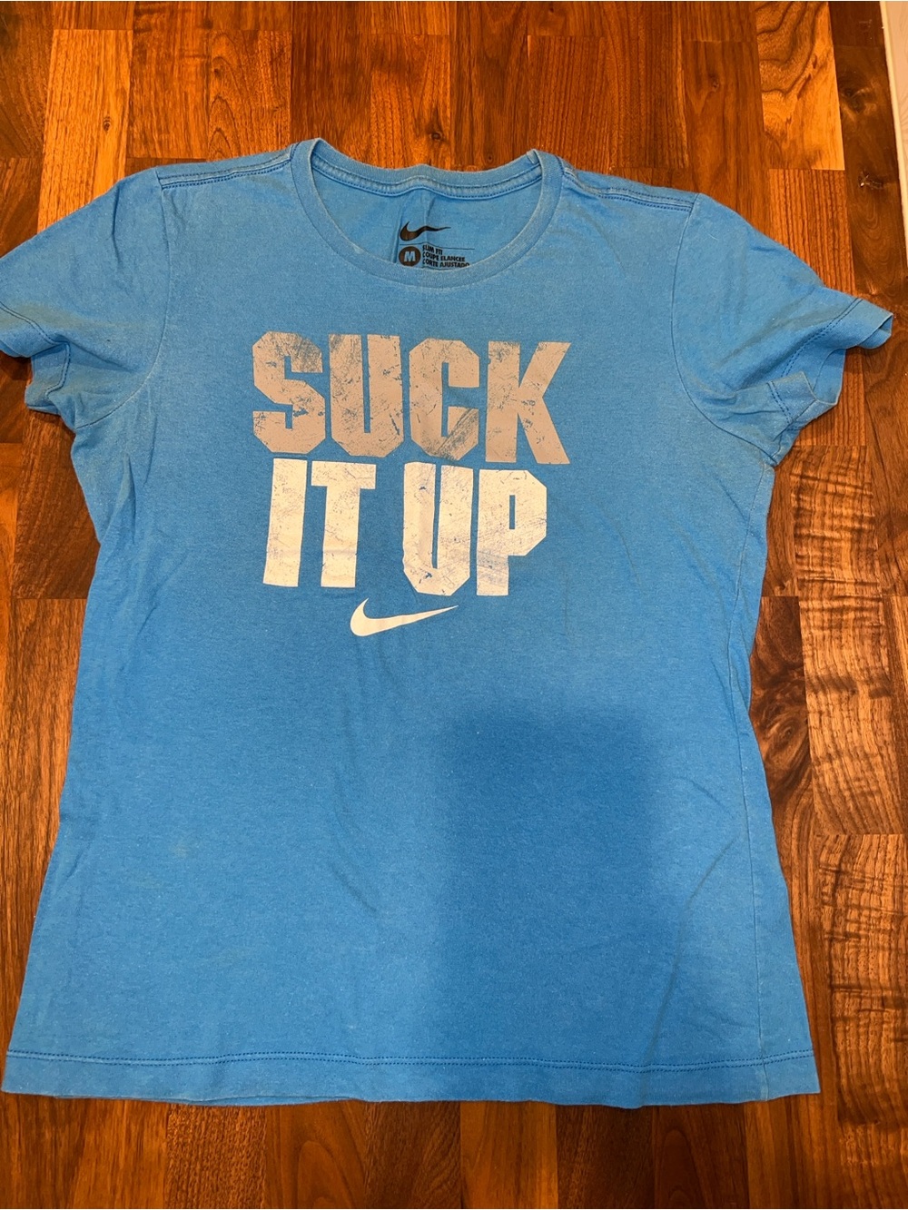 Nike Vintage Women’s Light Blue Graphic Short Sleeve Tee - 'Suck It Up'